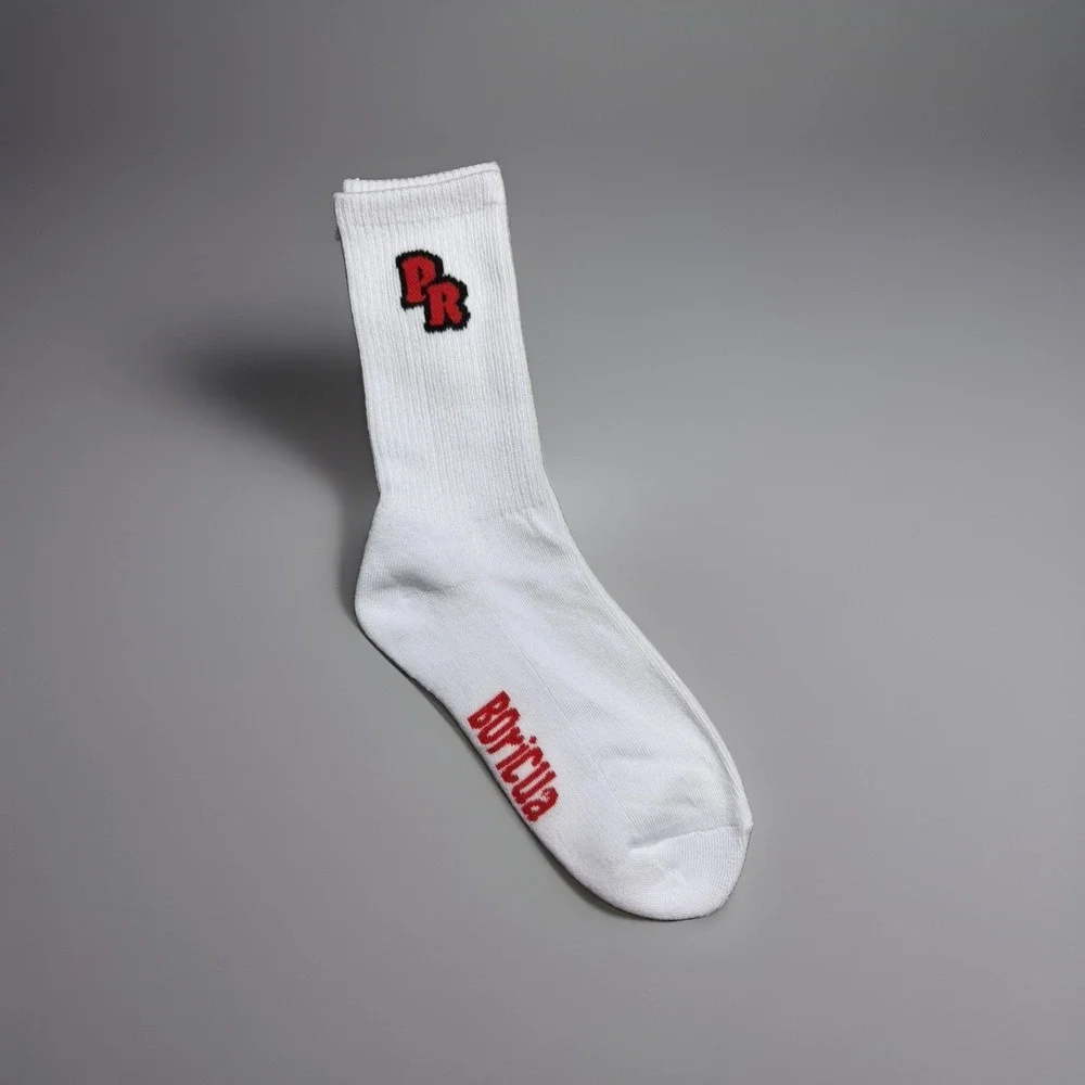 Puerto Rico Boricua Crew Socks 1 Pair Black White Unisex Regular Size